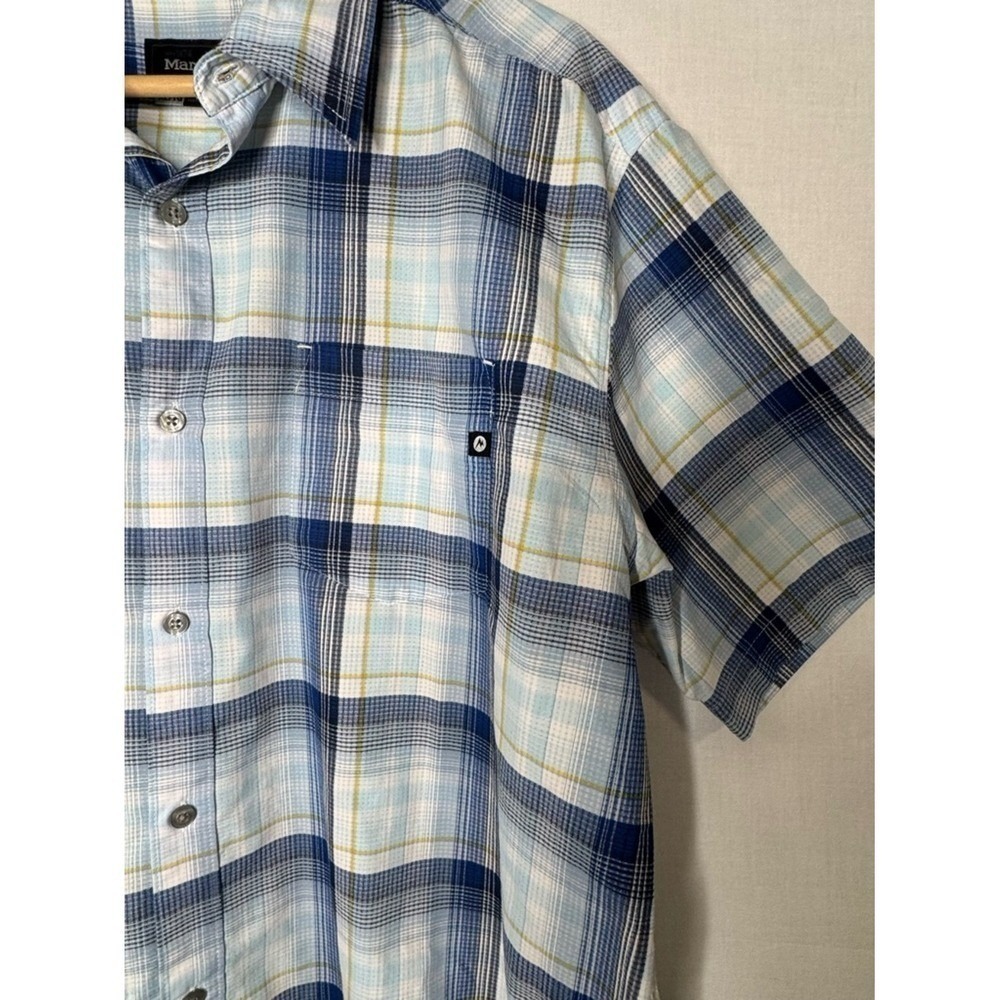 Marmot Mens Casual Button Down Shirt XL Blue Plaid Short Sleeve Outdoor Hiking
